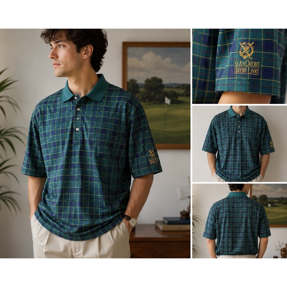 Vintage Golfcore Plaid Polo Shirt Scottish Prep Country Club Dadcore XL